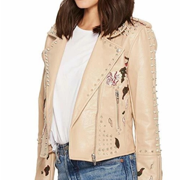 Tan Studded Women's embroidered Moto Jacket XL - Picture 1 of 13